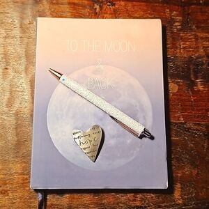 Journal Glitter Pen Hope Heart Brooch Set